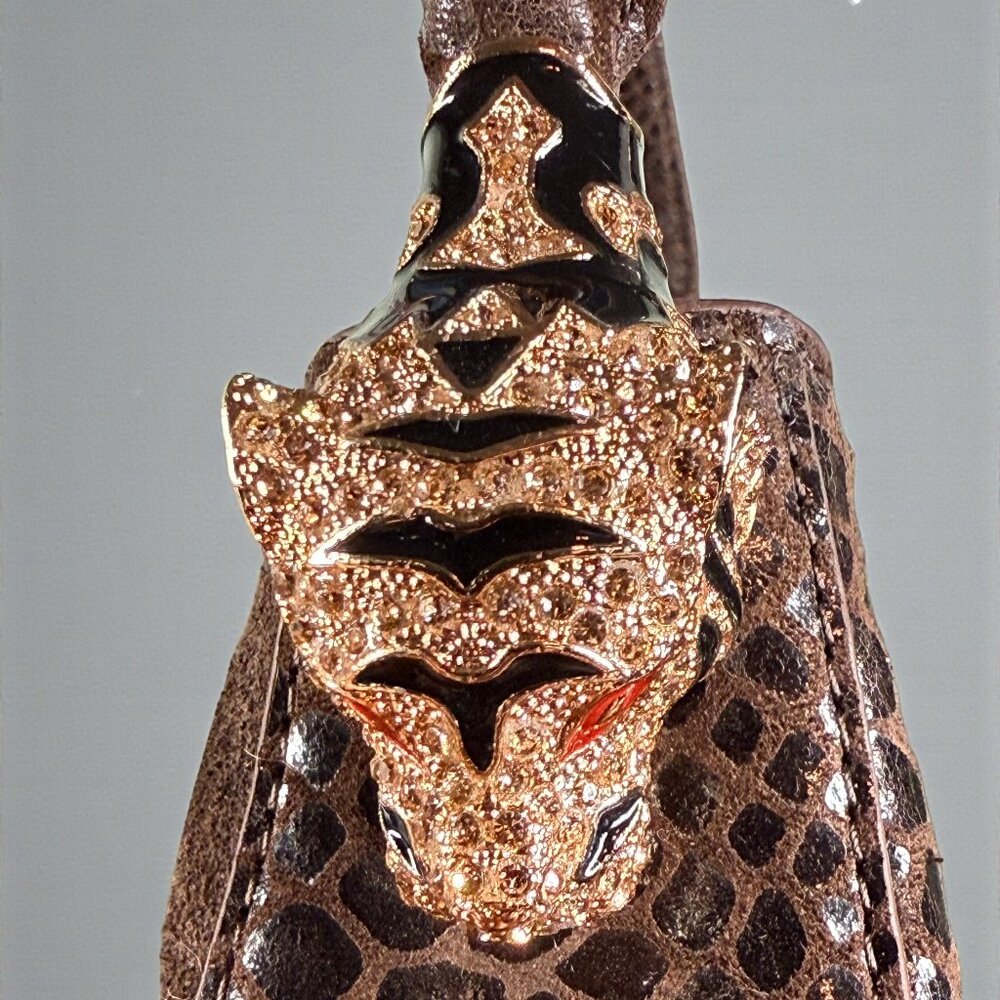 Sharif Suede and Leather Python Embossed Patchwork Gold Tiger Head Shoulder Bag - Picture 9 of 16